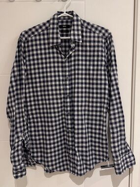 BOSS Men's Navy and White Check Cotton Button-Down Shirt